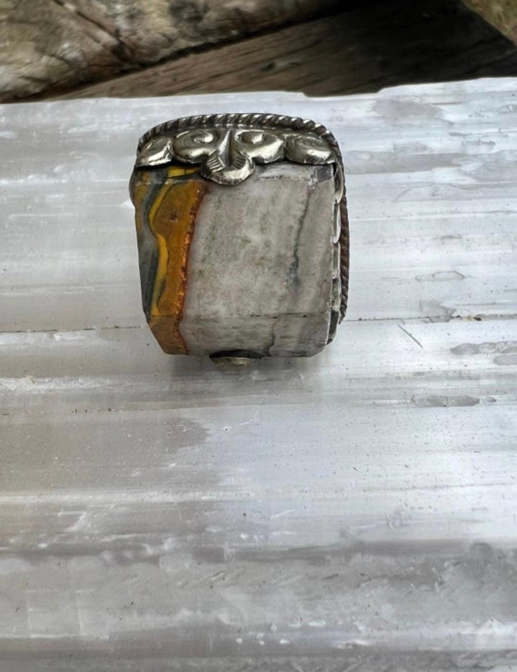 Tibetan Silver Chunky Bumblebee Jasper Adjustable Ring on Simply Obsessed