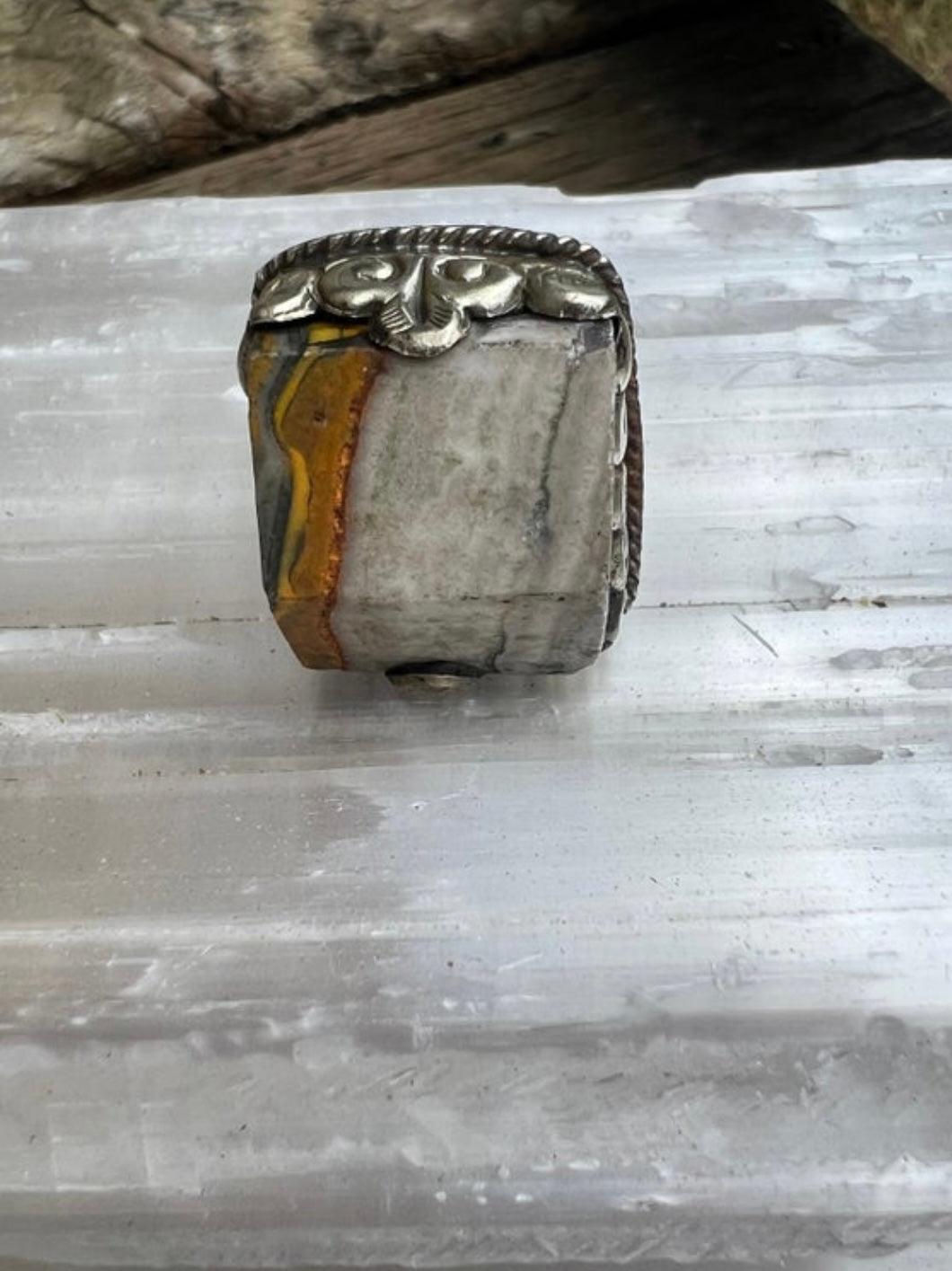 Tibetan Silver Chunky Bumblebee Jasper Adjustable Ring on Simply Obsessed