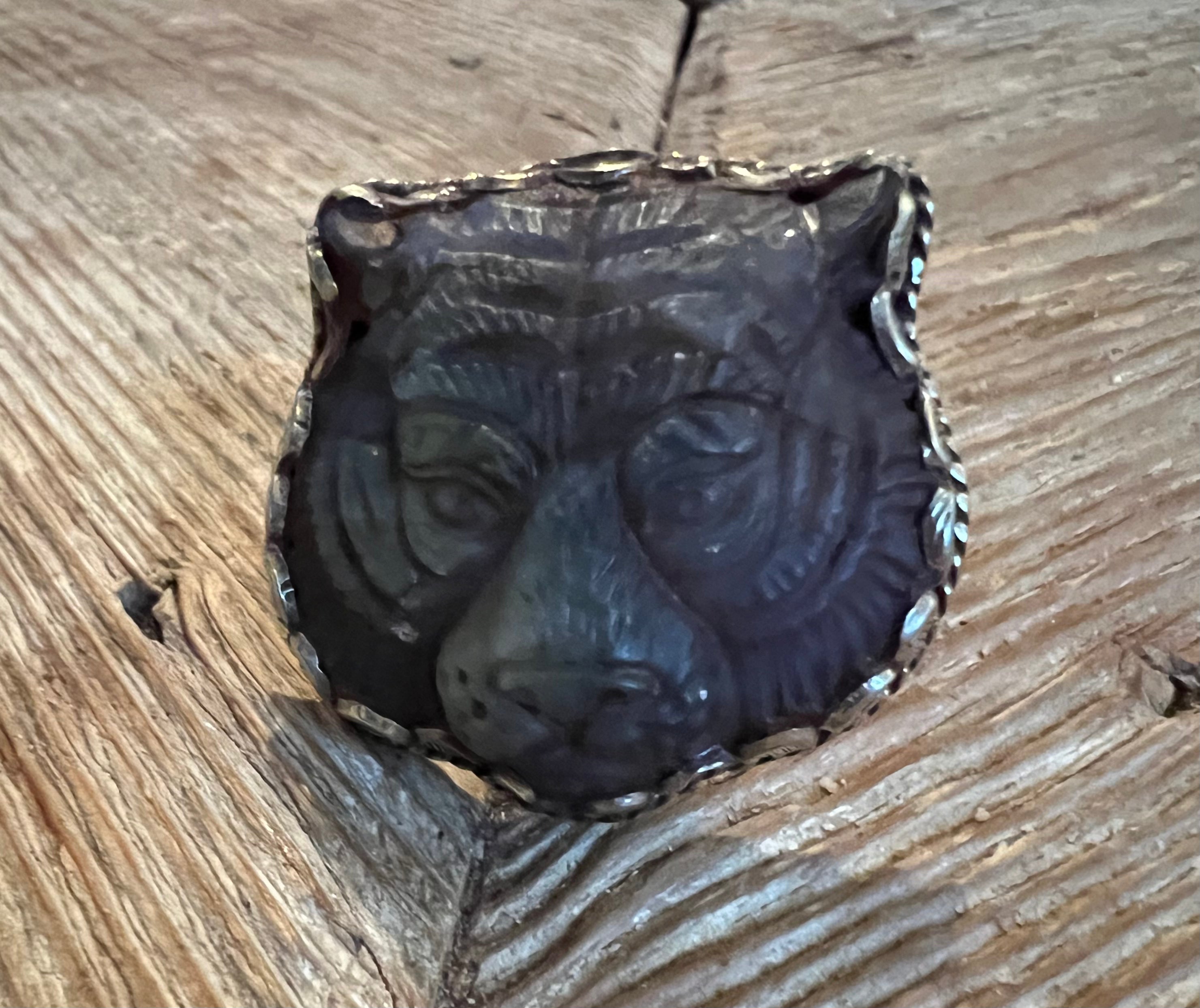 Tibetan Silver Labradorite Carved Tiger Adjustable Ring on Simply Obsessed