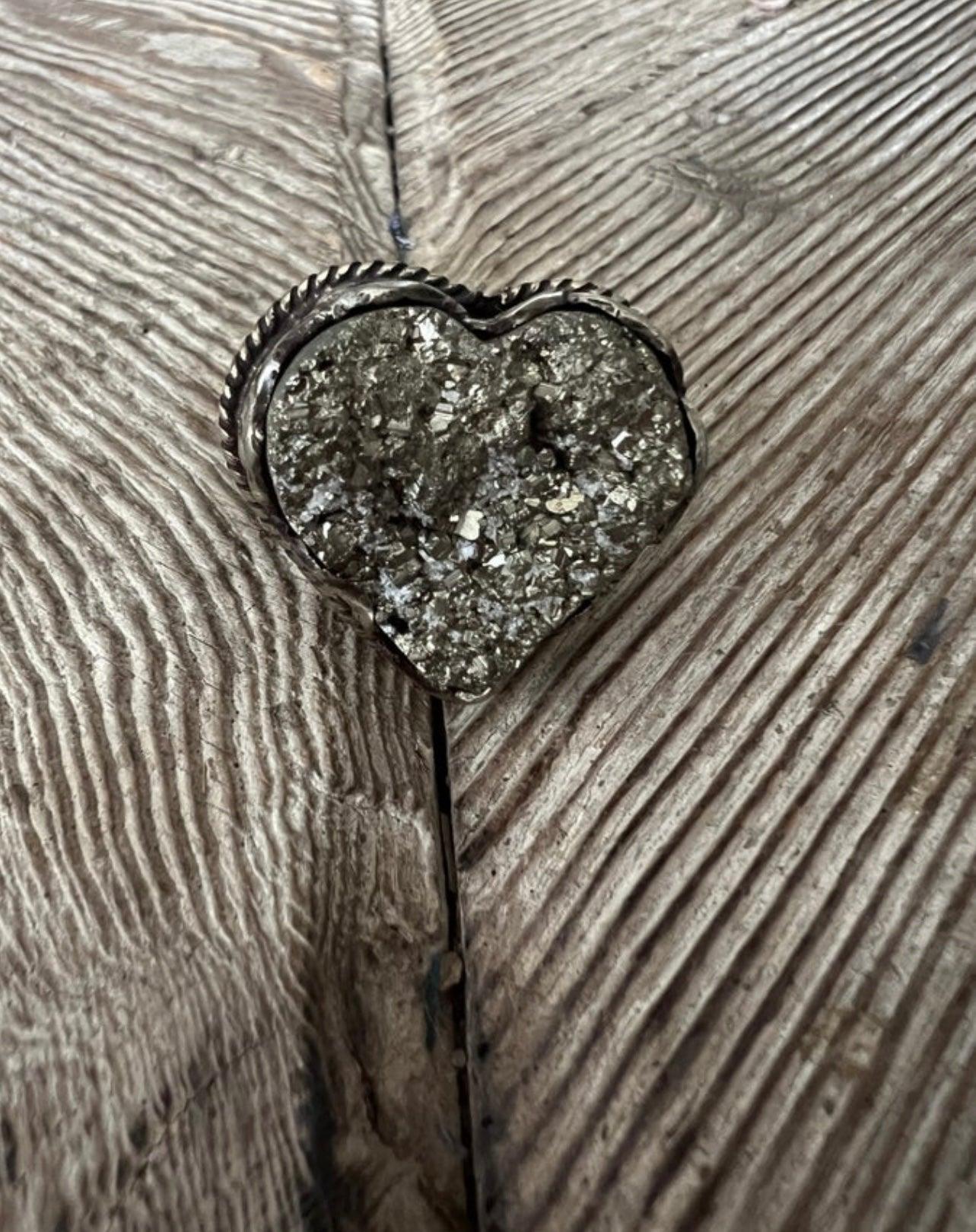 Tibetan Silver Pyrite Heart Adjustable Ring on Simply Obsessed