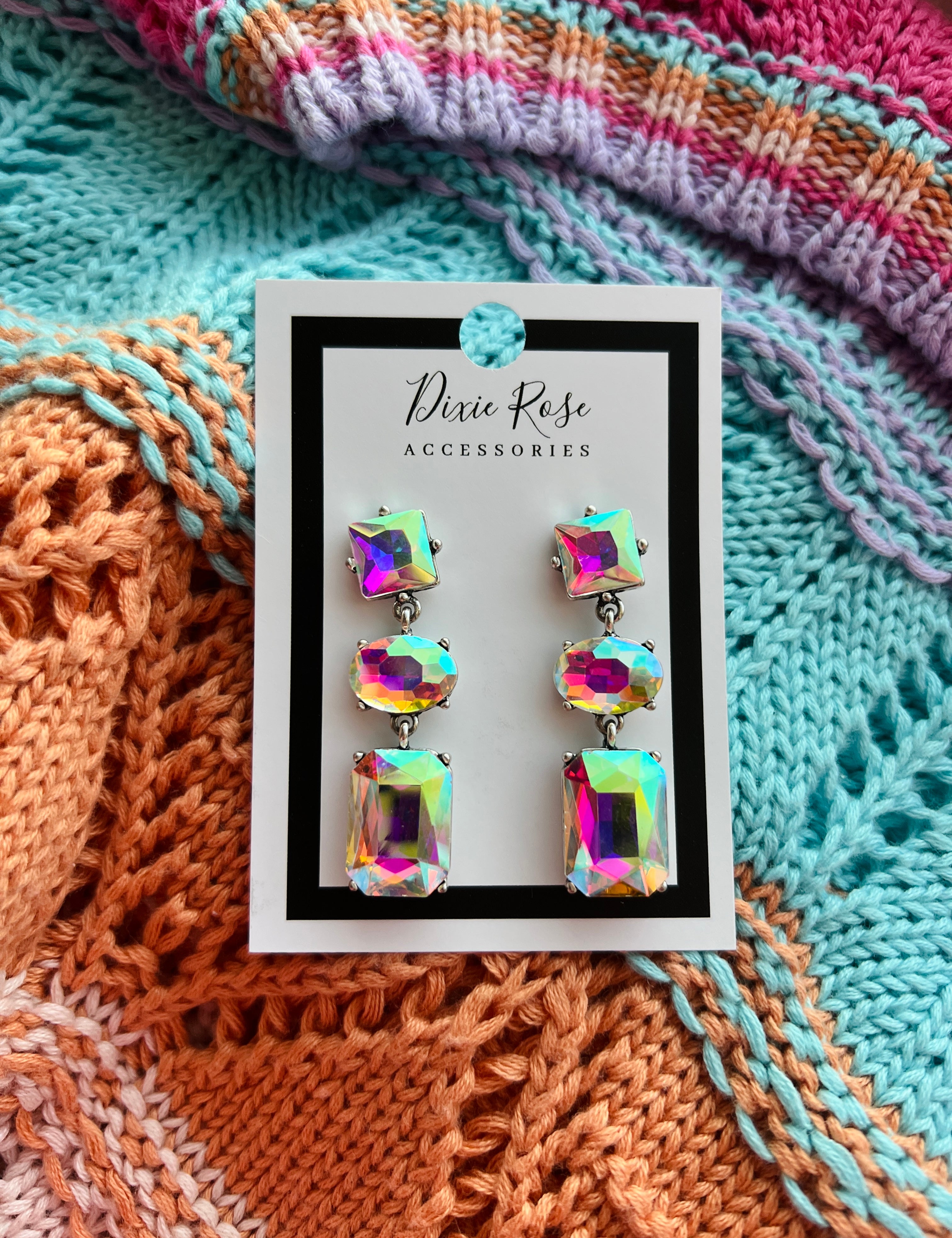 Triple AB Stone Drop Earrings on Simply Obsessed