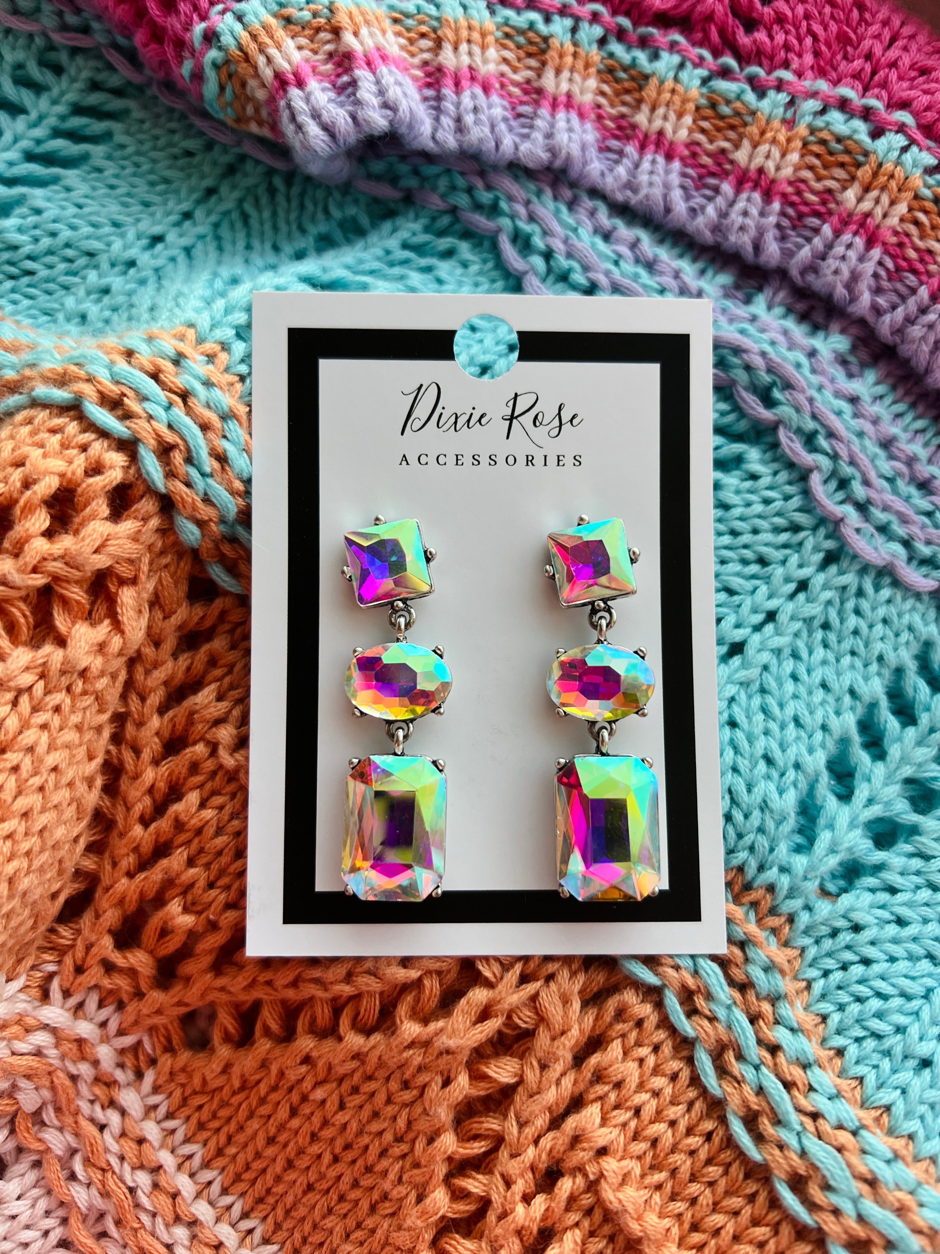 Triple AB Stone Drop Earrings on Simply Obsessed