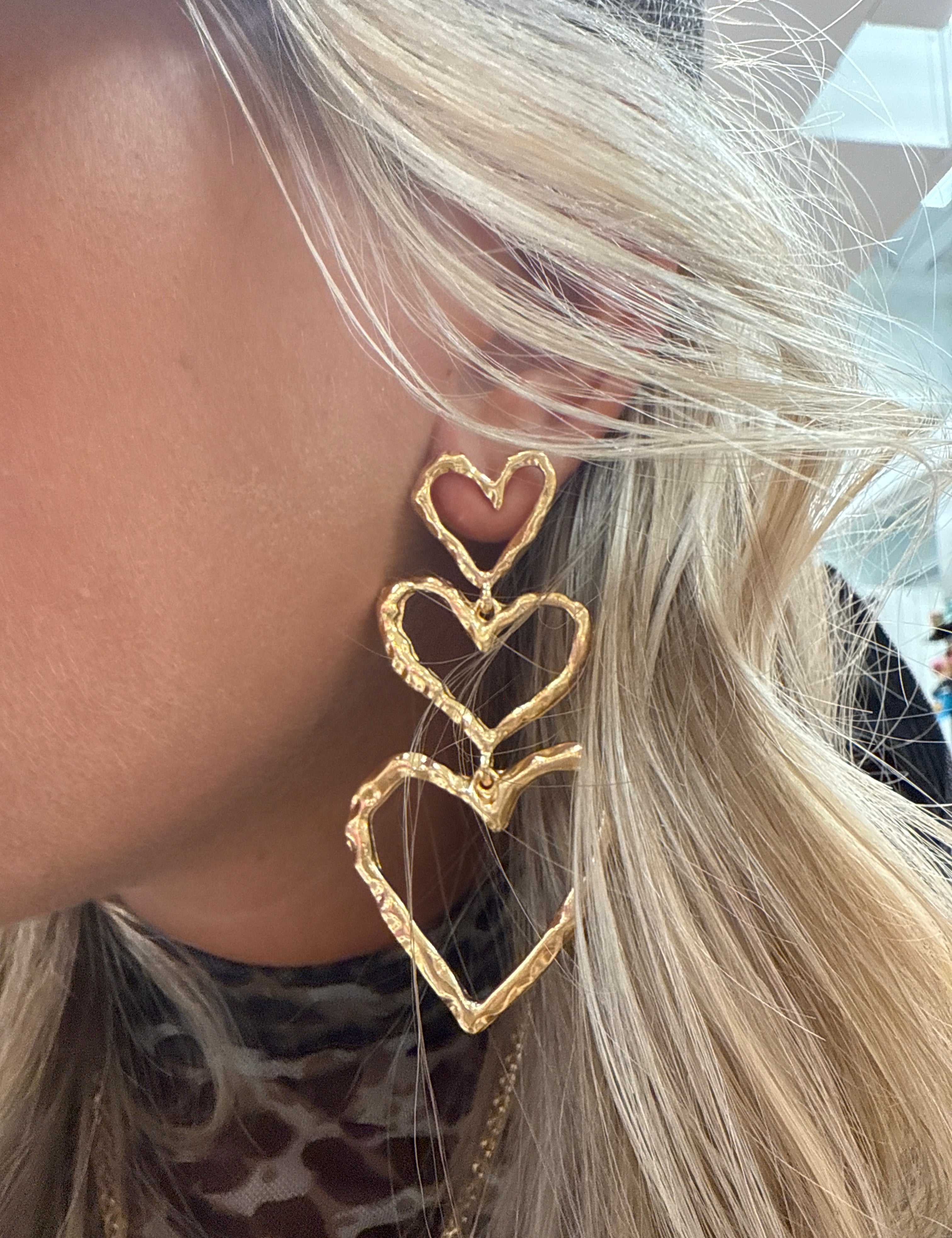 Triple Gold Heart Earrings on Simply Obsessed