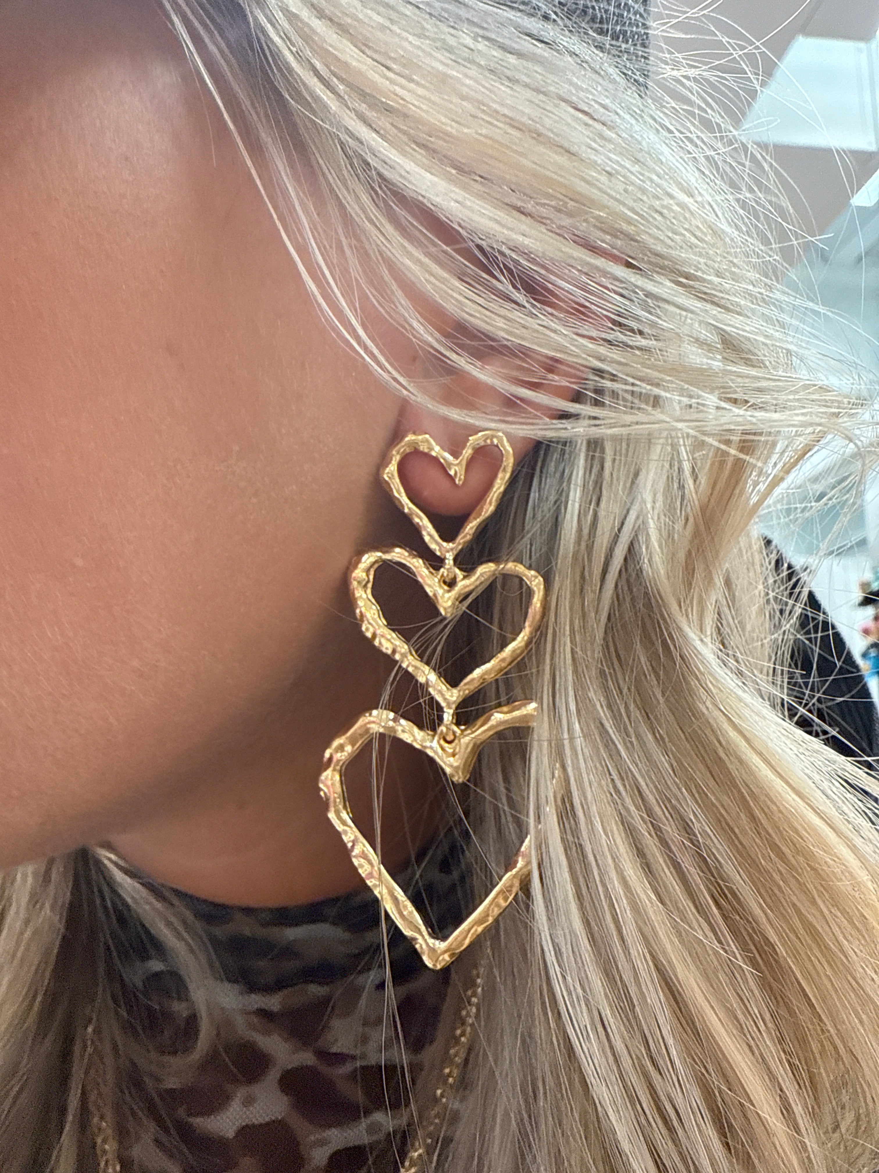 Triple Gold Heart Earrings on Simply Obsessed