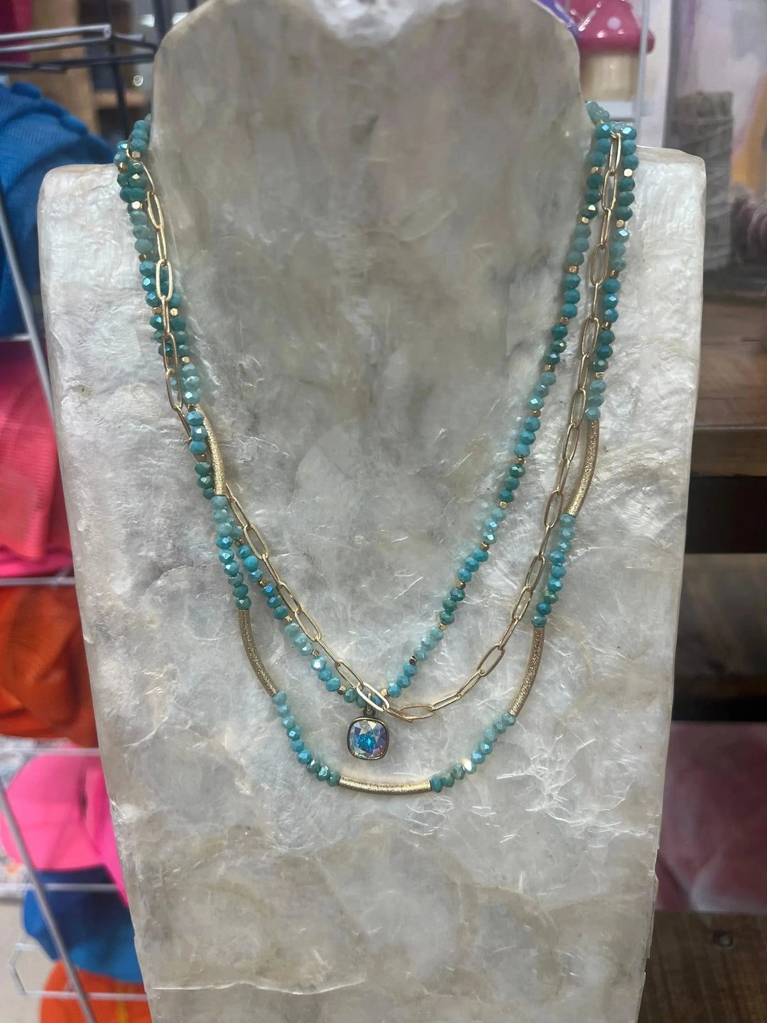 Triple Layer Blue/Gold Necklace on Simply Obsessed