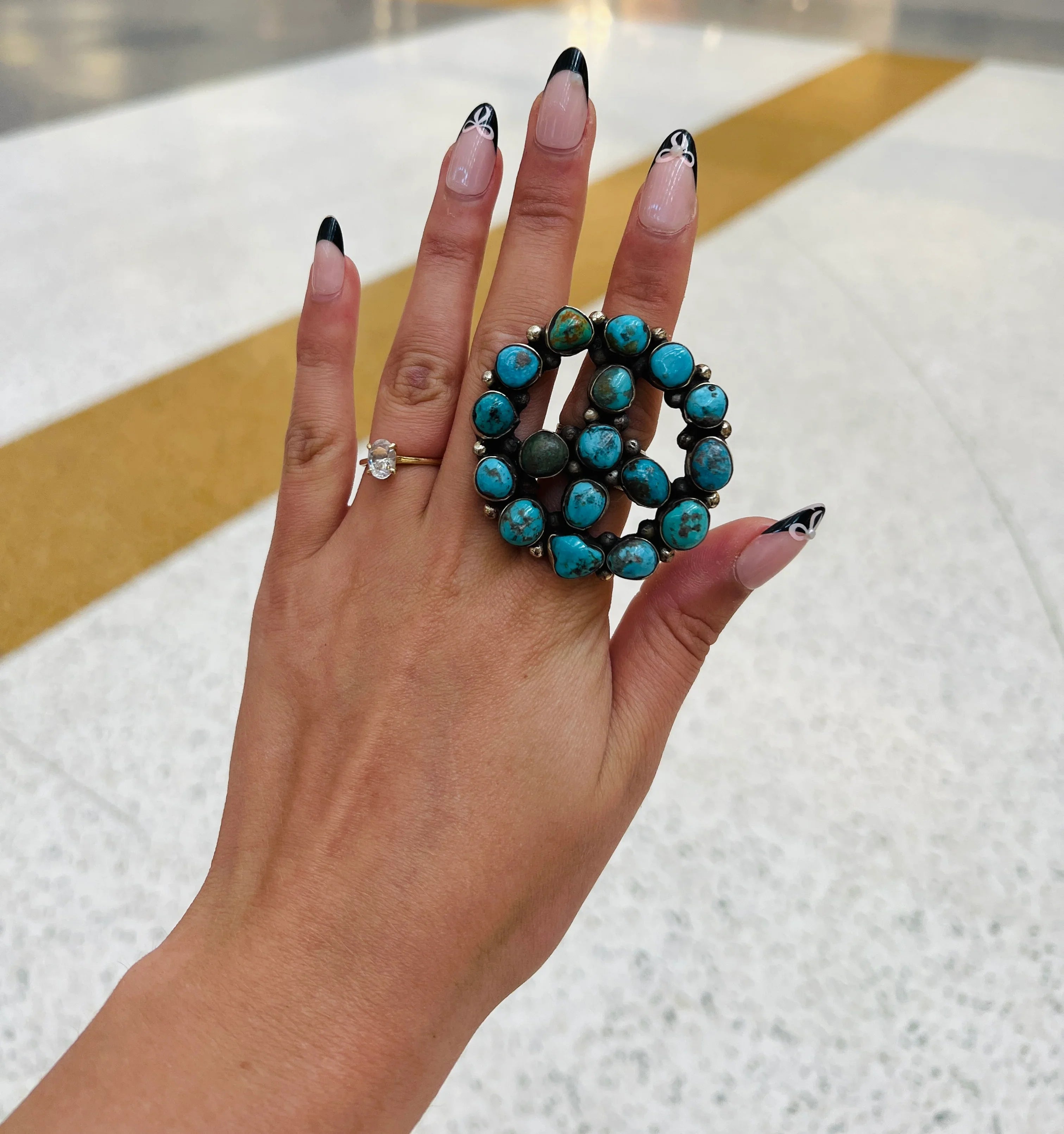 Turquoise Peace Sign Tibetan Silver Adjustable Ring on Simply Obsessed