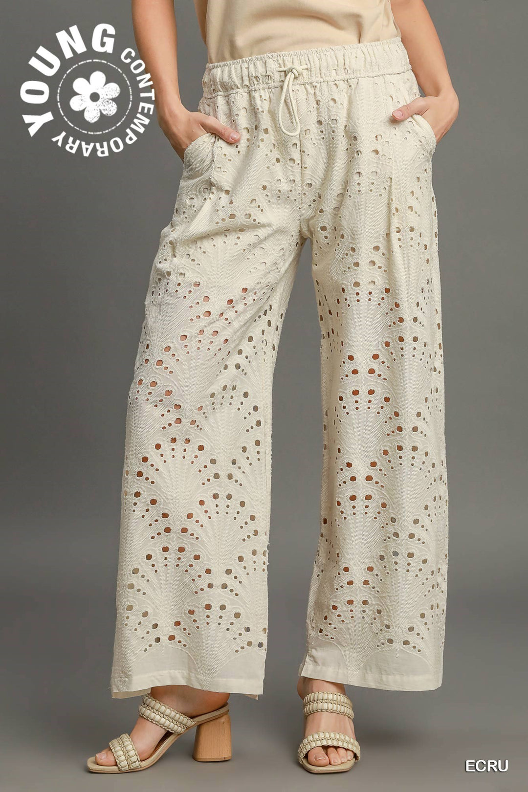 UMGEE Cotton Eyelet Lace Straight Leg Pants on Simply Obsessed