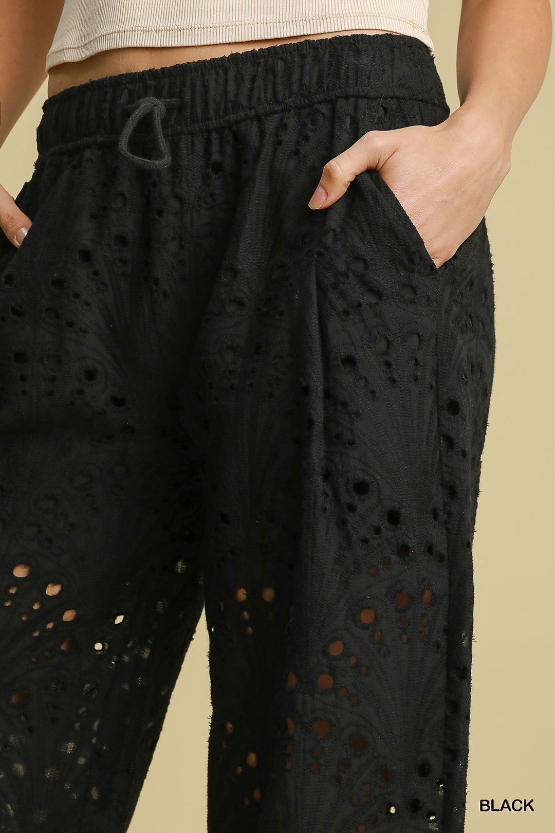 UMGEE Cotton Eyelet Lace Straight Leg Pants on Simply Obsessed