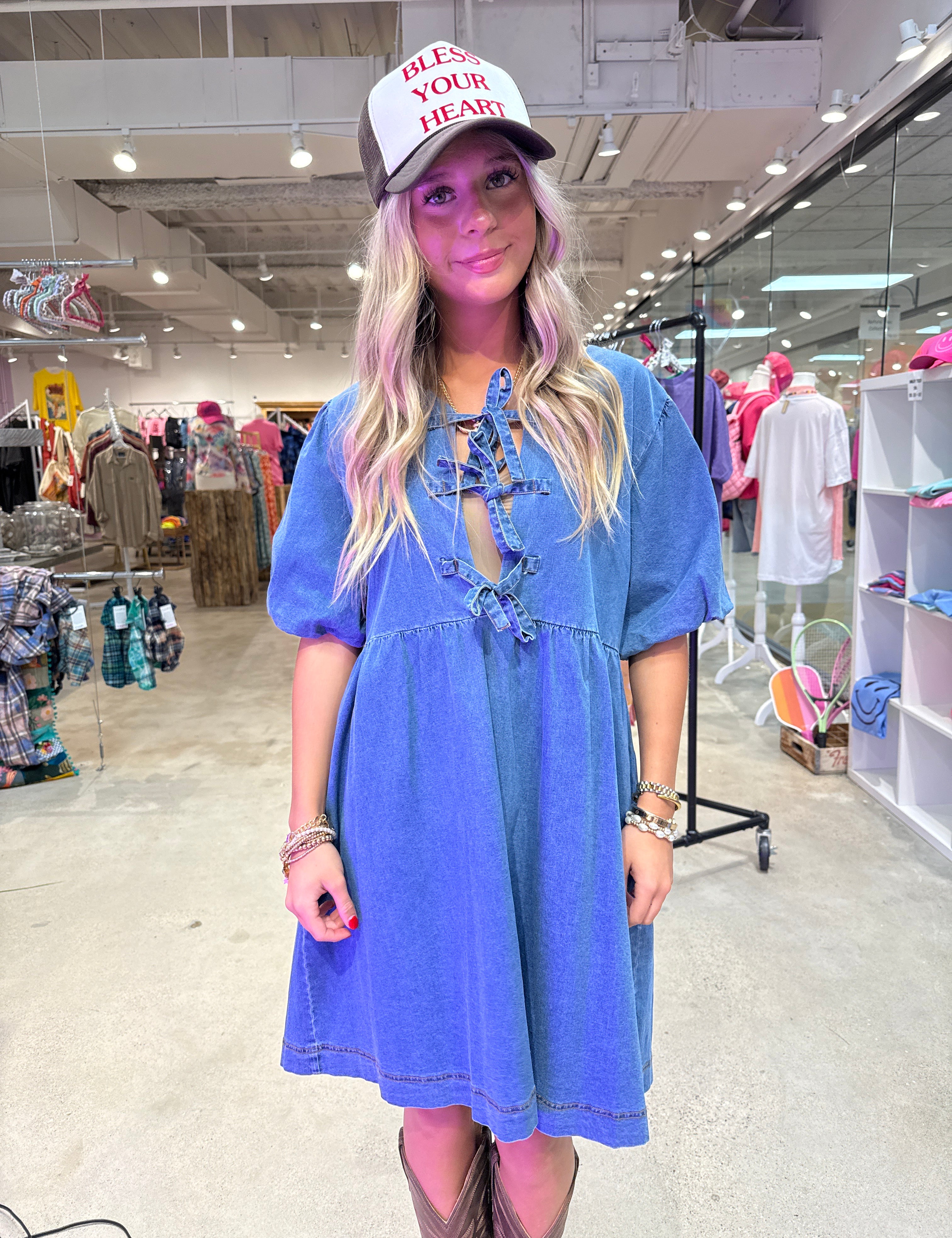 UMGEE Denim Front Tie Baby Doll Peplum Dress w/ Balloon Sleeve Simply Obsessed UMGEE Denim Front Tie Baby Doll Peplum Dress w/ Balloon Sleeve Simply Obsessed