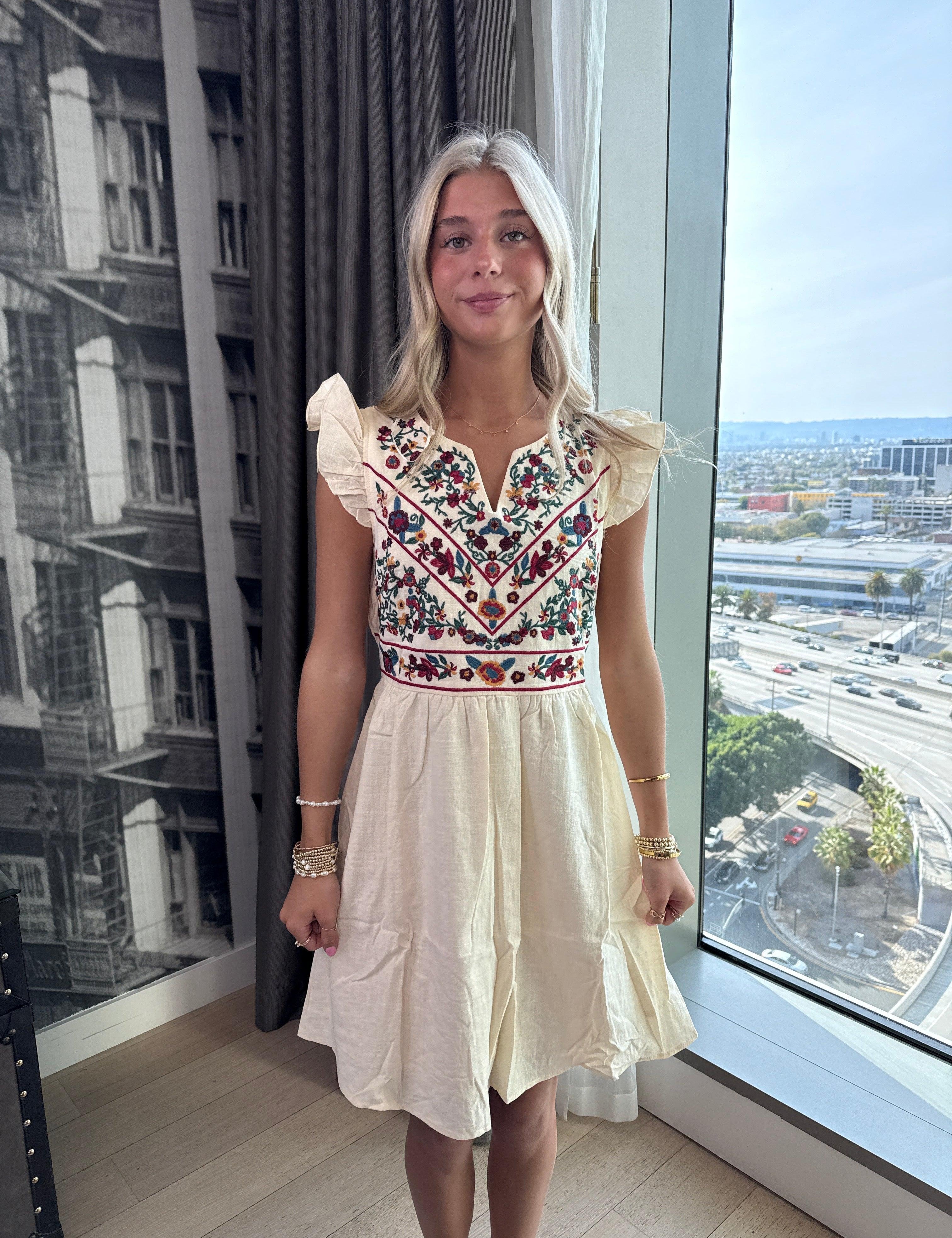 UMGEE Embroidered Floral Detail Dress - CREAM on Simply Obsessed