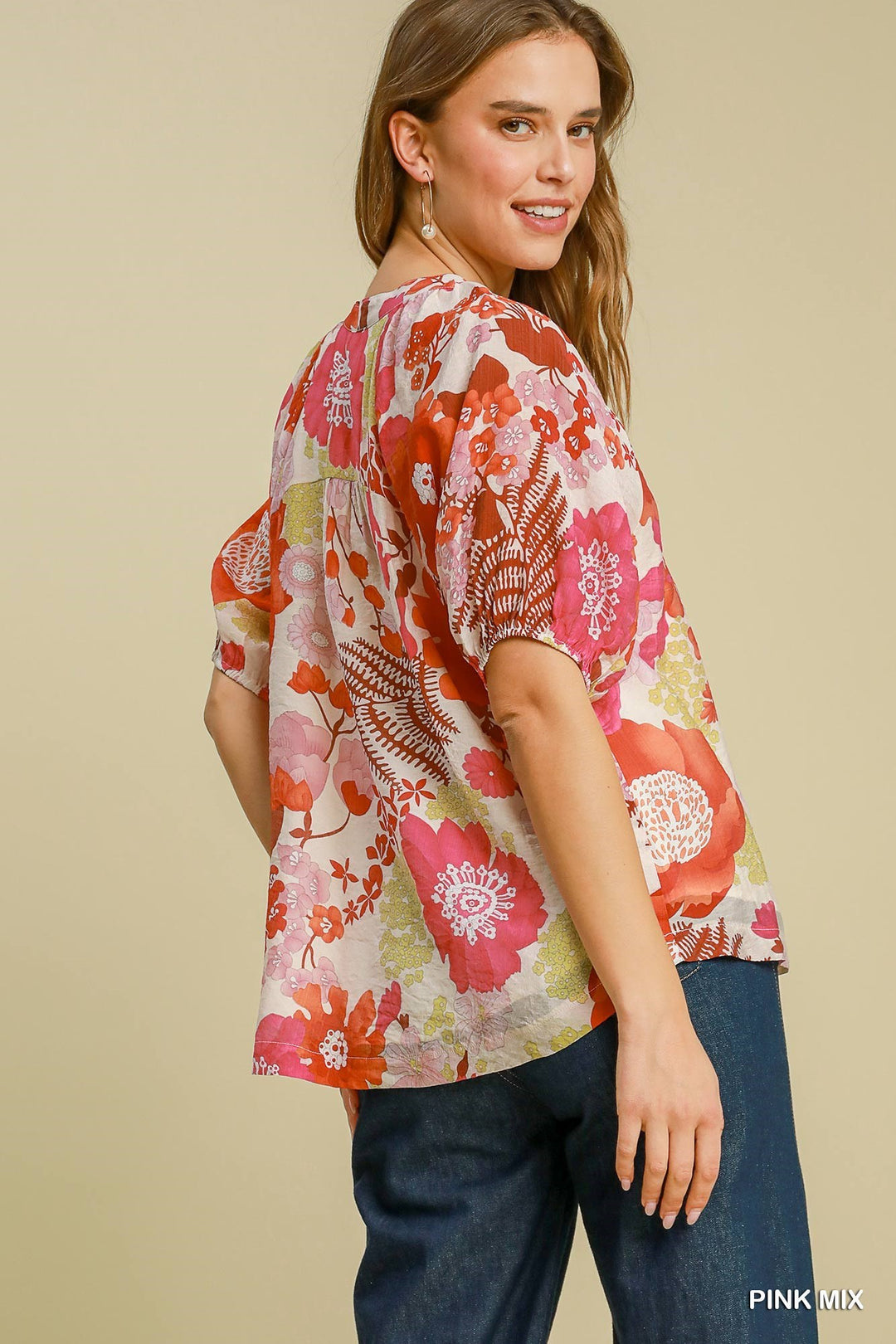 UMGEE Lining Floral Print Button Down Top on Simply Obsessed