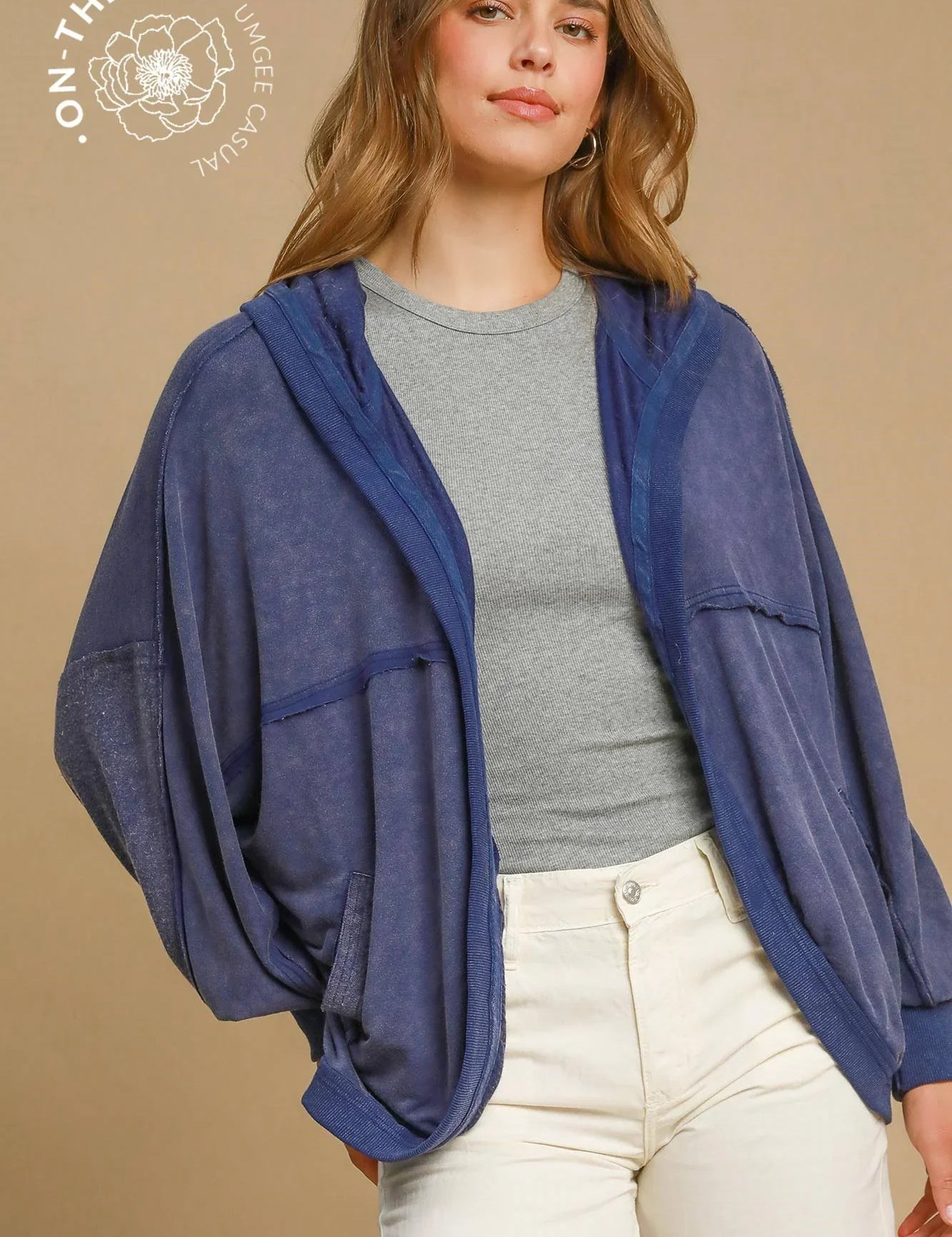 UMGEE Loop Terry Mineral Washed Cardigan - MIDNIGHT on Simply Obsessed