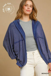 UMGEE Loop Terry Mineral Washed Cardigan - MIDNIGHT on Simply Obsessed
