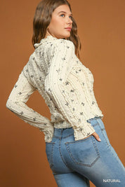 UMGEE Mock Neck Bow Printed Lace Top on Simply Obsessed