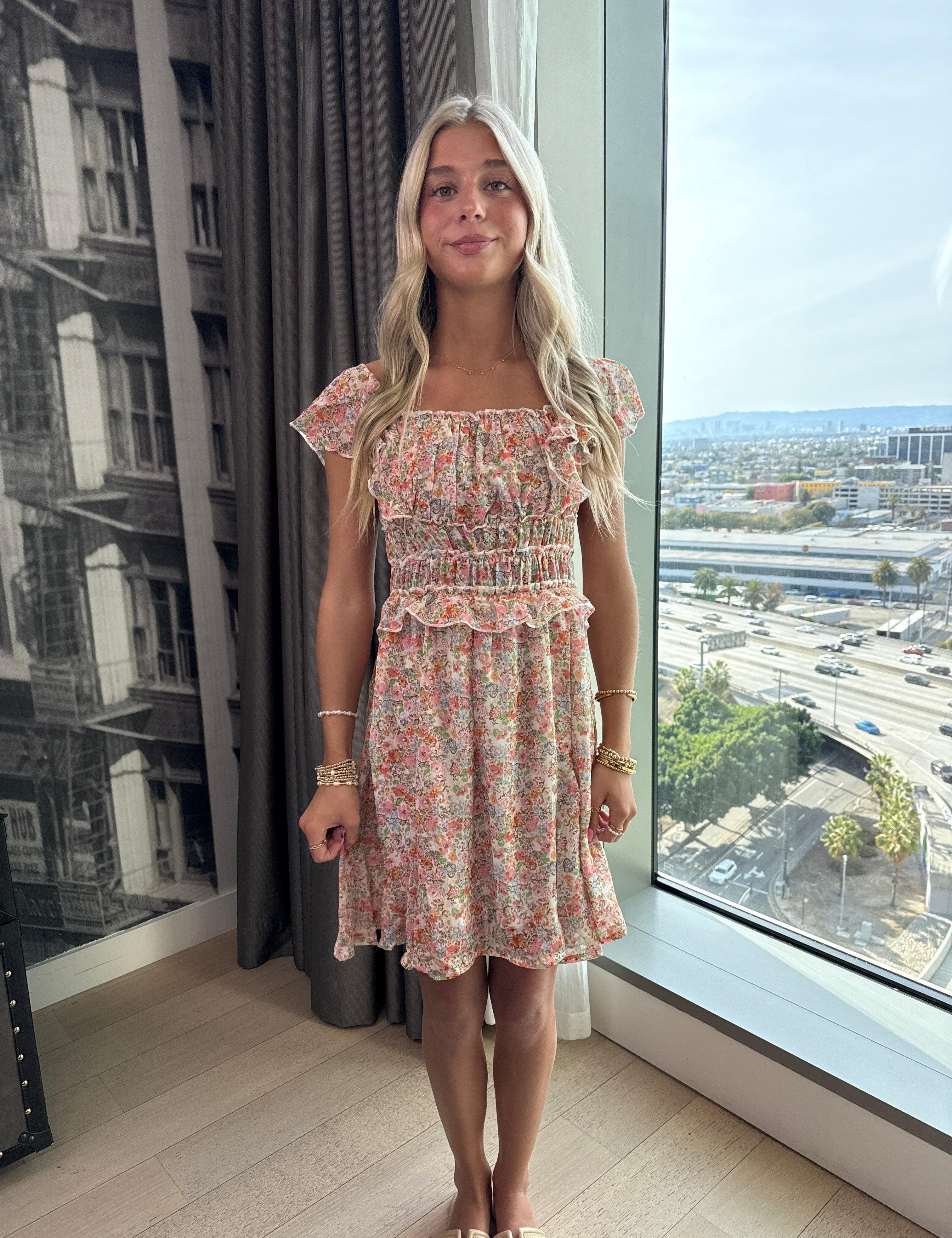 UMGEE Multi Vintage Floral Lined Dress - NATURAL on Simply Obsessed