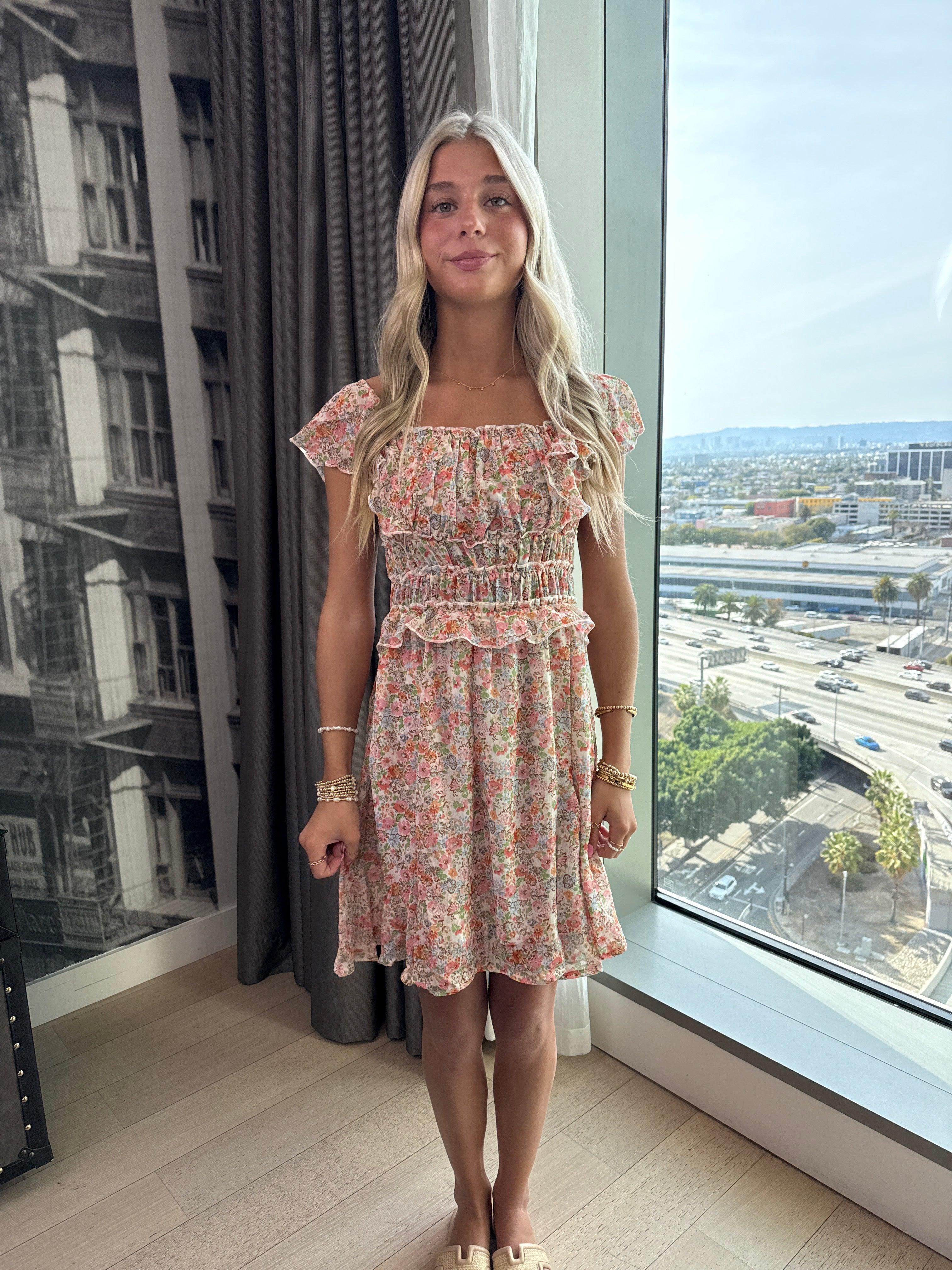 UMGEE Multi Vintage Floral Lined Dress - NATURAL on Simply Obsessed