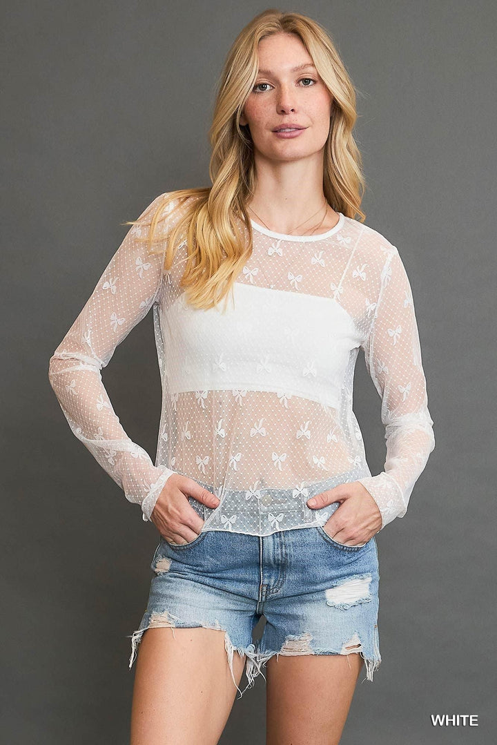 UMGEE Nylon Lace Top w/ Ribbon Pattern on Simply Obsessed