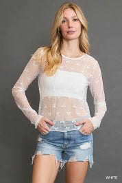 UMGEE Nylon Lace Top w/ Ribbon Pattern on Simply Obsessed