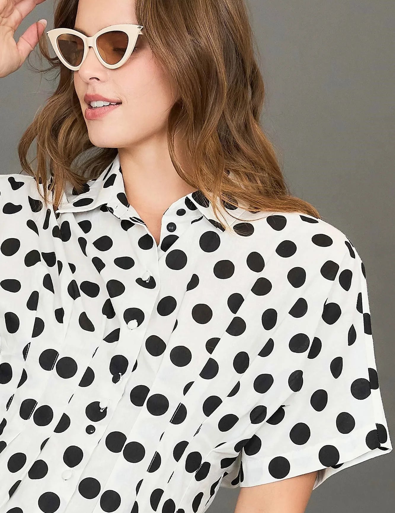UMGEE Polka Dot Collared Button Down Top - OFF WHITE on Simply Obsessed