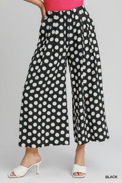 UMGEE Polka Dot Print Wide Leg Pants - BLACK on Simply Obsessed
