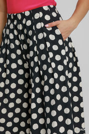 UMGEE Polka Dot Print Wide Leg Pants - BLACK on Simply Obsessed