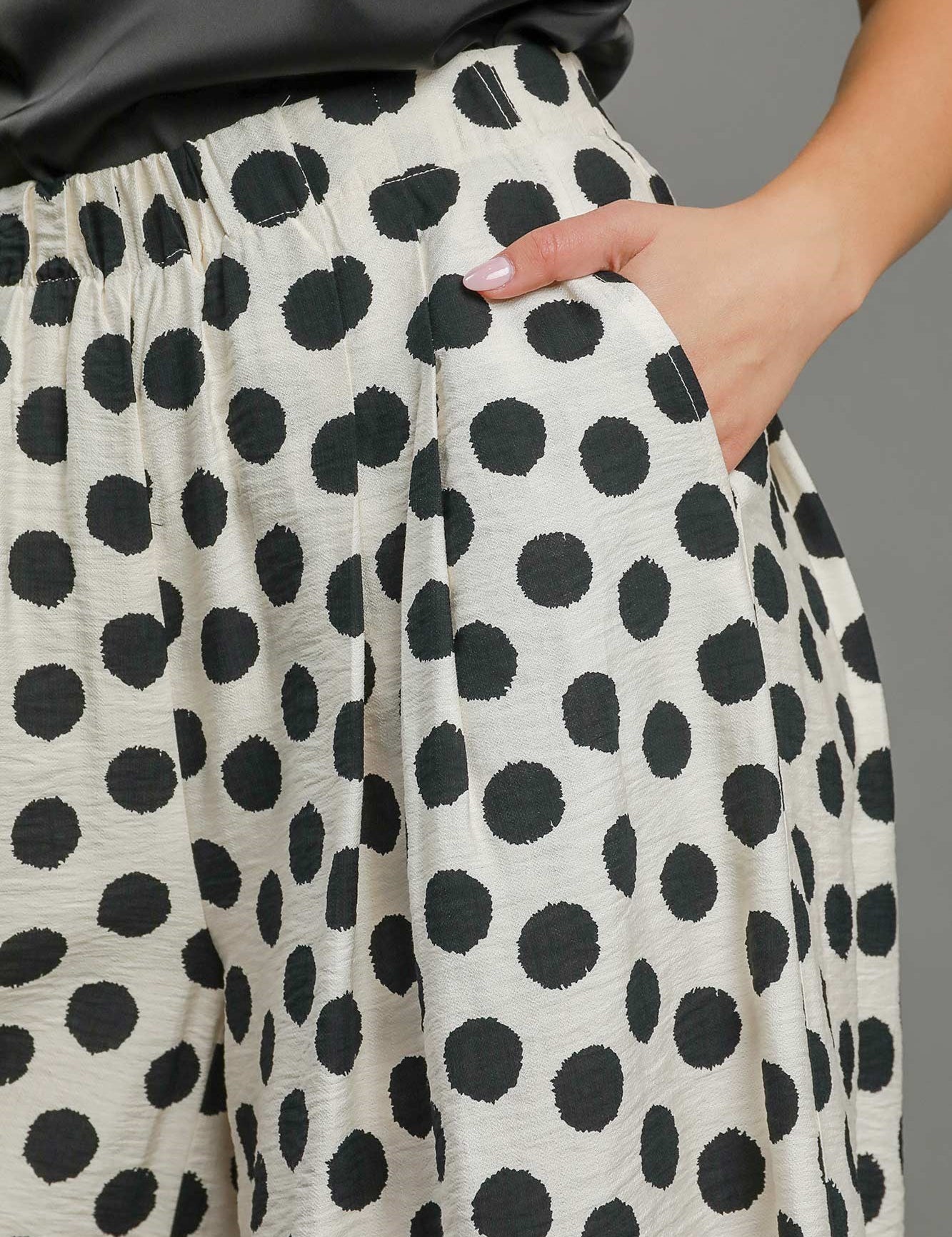 UMGEE Polka Dot Print Wide Leg Pants - OFF WHITE on Simply Obsessed