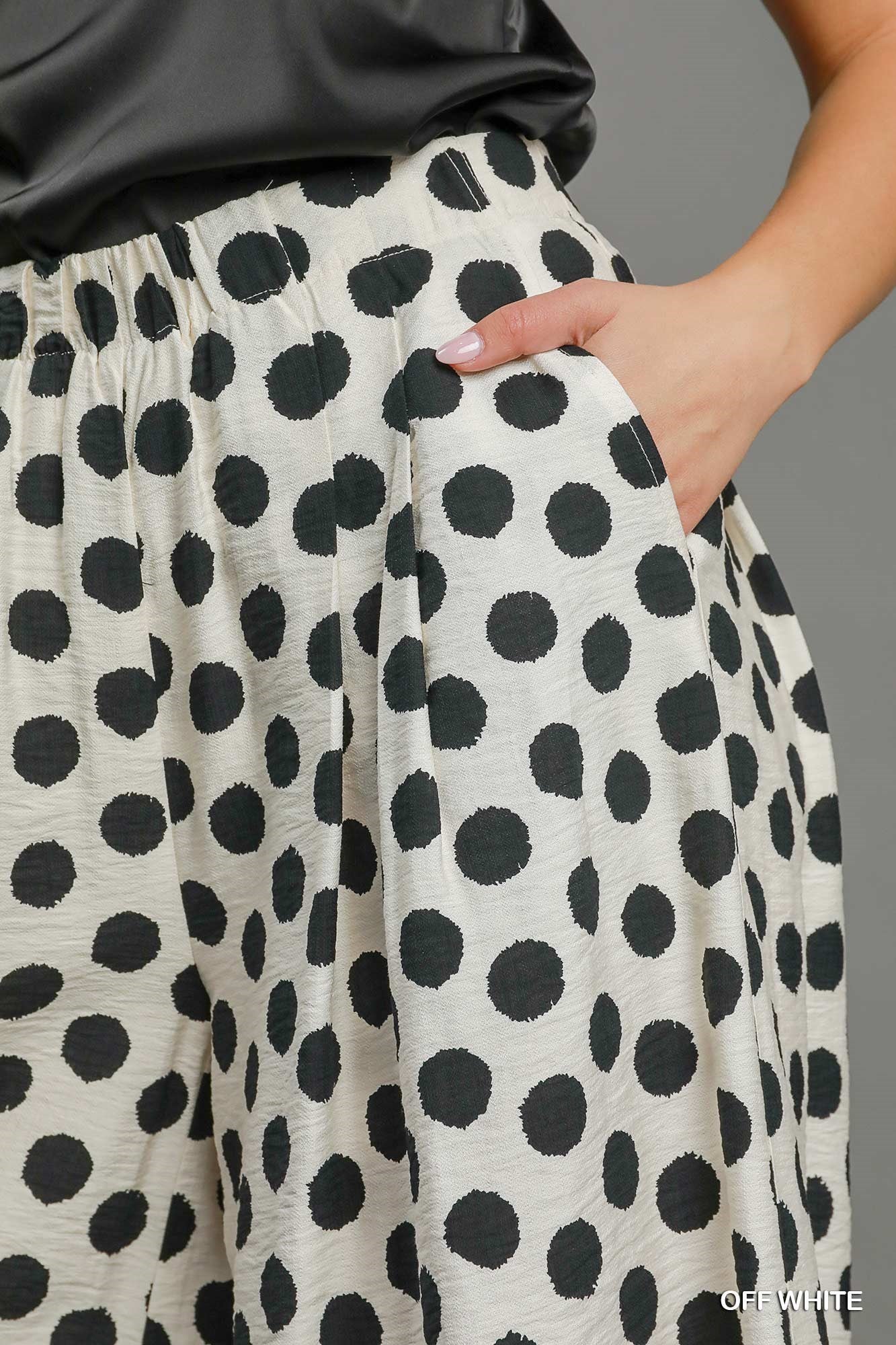UMGEE Polka Dot Print Wide Leg Pants - OFF WHITE on Simply Obsessed