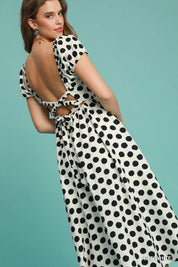 UMGEE Polka Dot Smocked Maxi Dress - OFF WHITE on Simply Obsessed