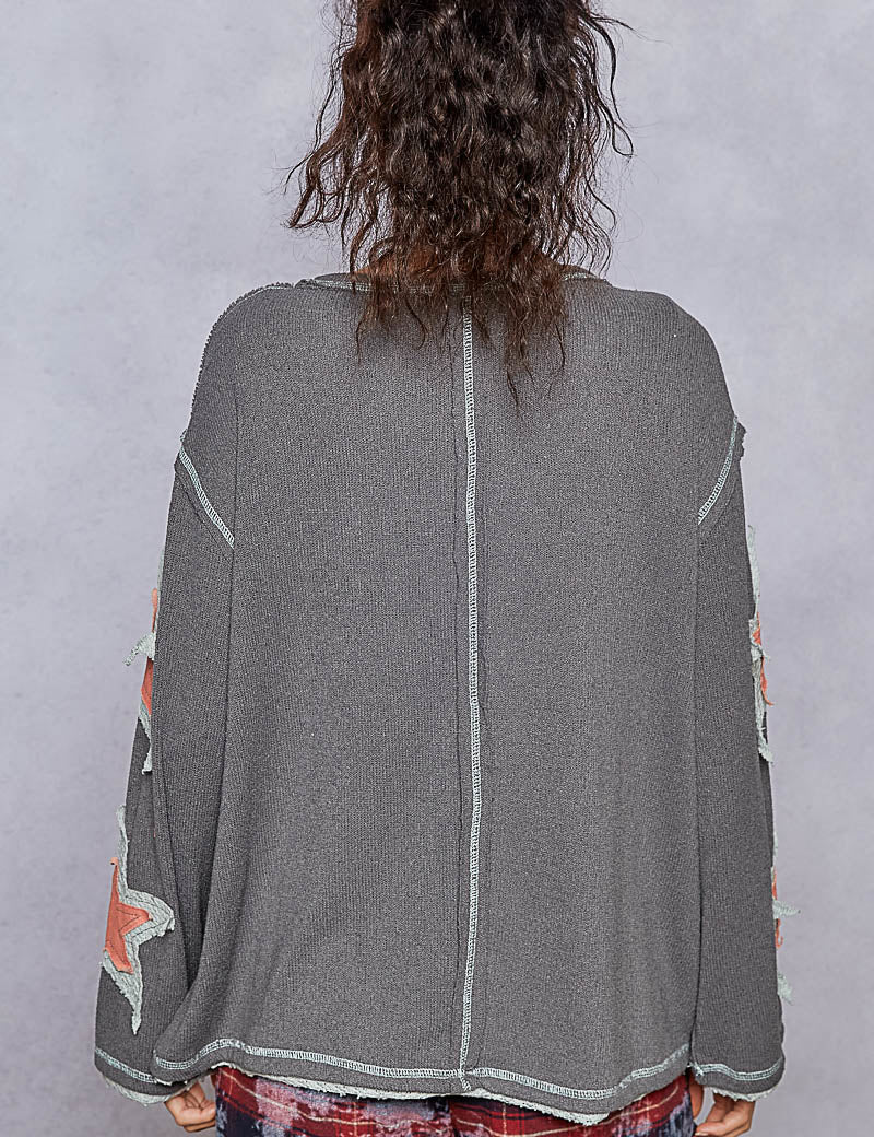 POL Knit USA Patchwork Sweater-Charcoal **VEGAS LIVES** on Simply Obsessed