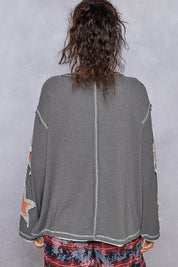 POL Knit USA Patchwork Sweater-Charcoal **VEGAS LIVES** on Simply Obsessed