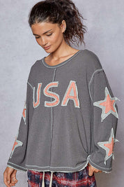 POL Knit USA Patchwork Sweater-Charcoal **VEGAS LIVES** on Simply Obsessed