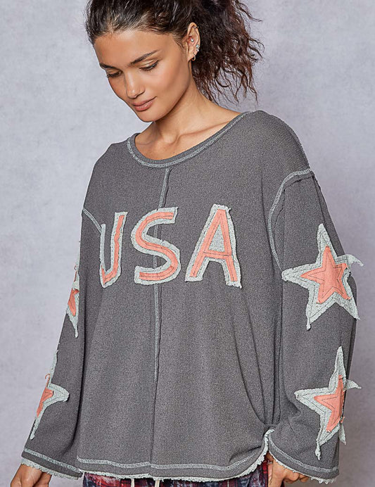 POL Knit USA Patchwork Sweater-Charcoal **VEGAS LIVES** on Simply Obsessed