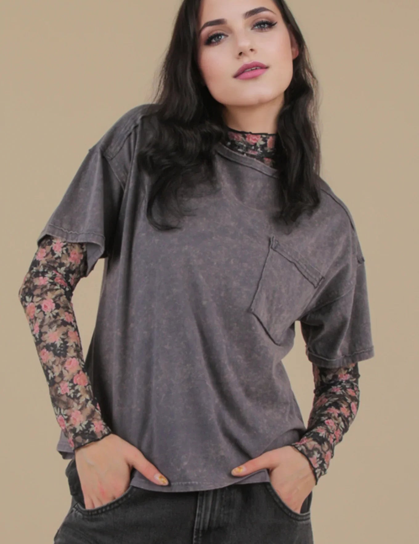VERY J Mineral Washed Knit Pocket Tee on Simply Obsessed