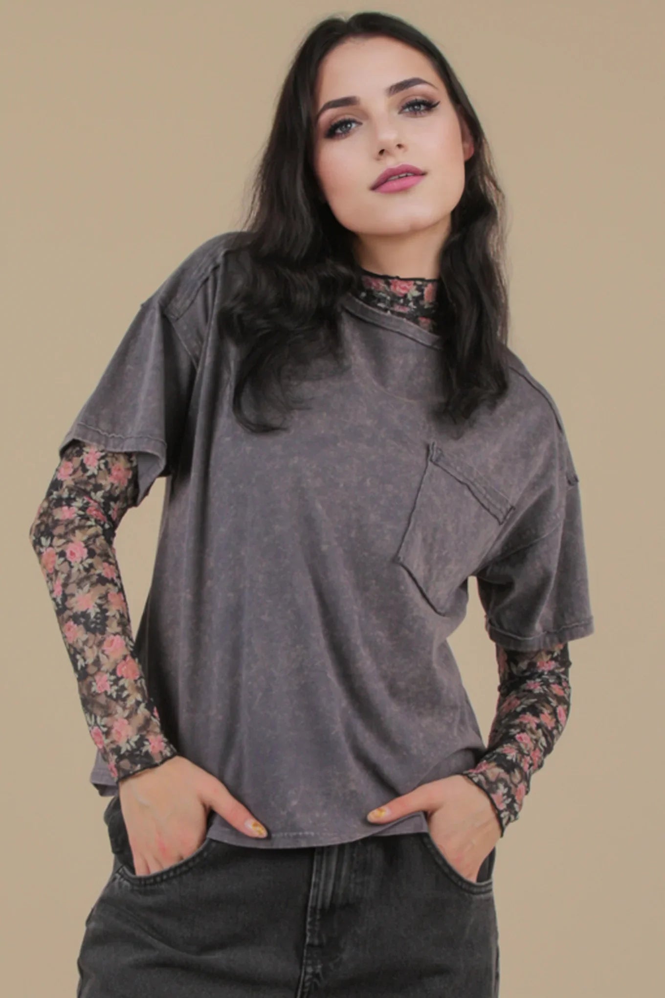VERY J Mineral Washed Knit Pocket Tee on Simply Obsessed