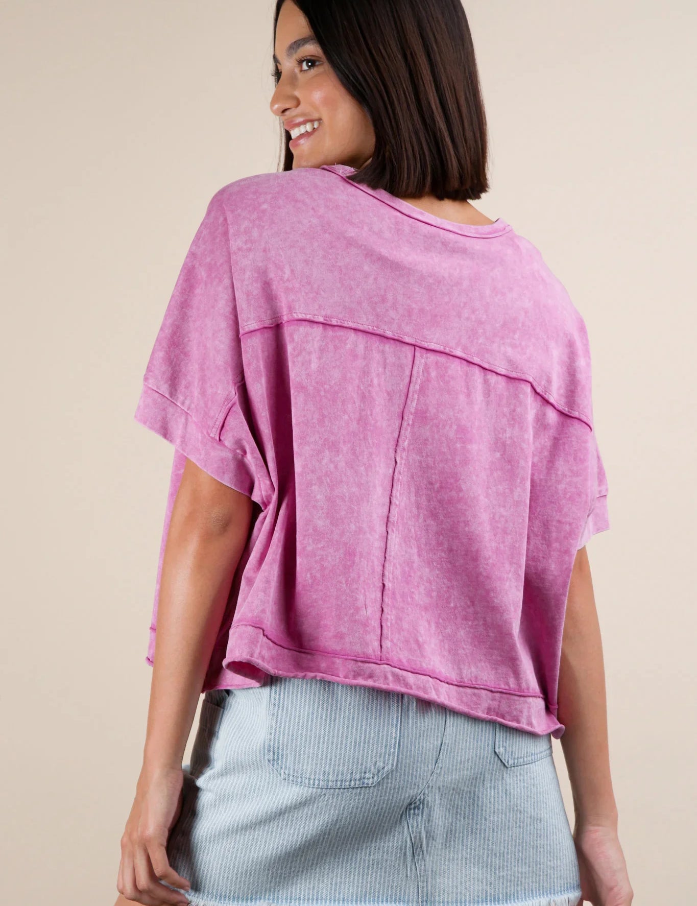 VERY J Mineral Washed Oversized Crop Comfy Top - ORCHID on Simply Obsessed
