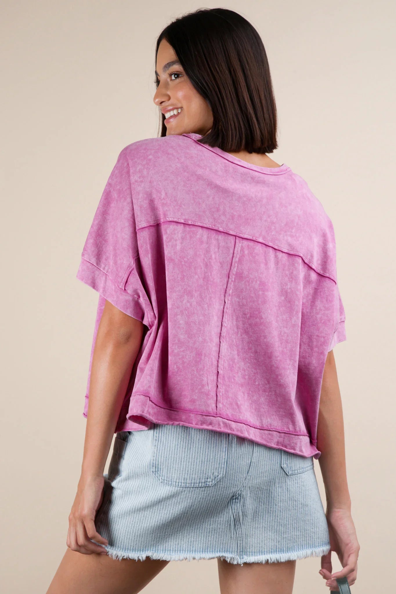 VERY J Mineral Washed Oversized Crop Comfy Top - ORCHID on Simply Obsessed