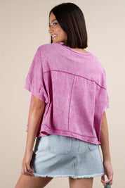 VERY J Mineral Washed Oversized Crop Comfy Top - ORCHID on Simply Obsessed