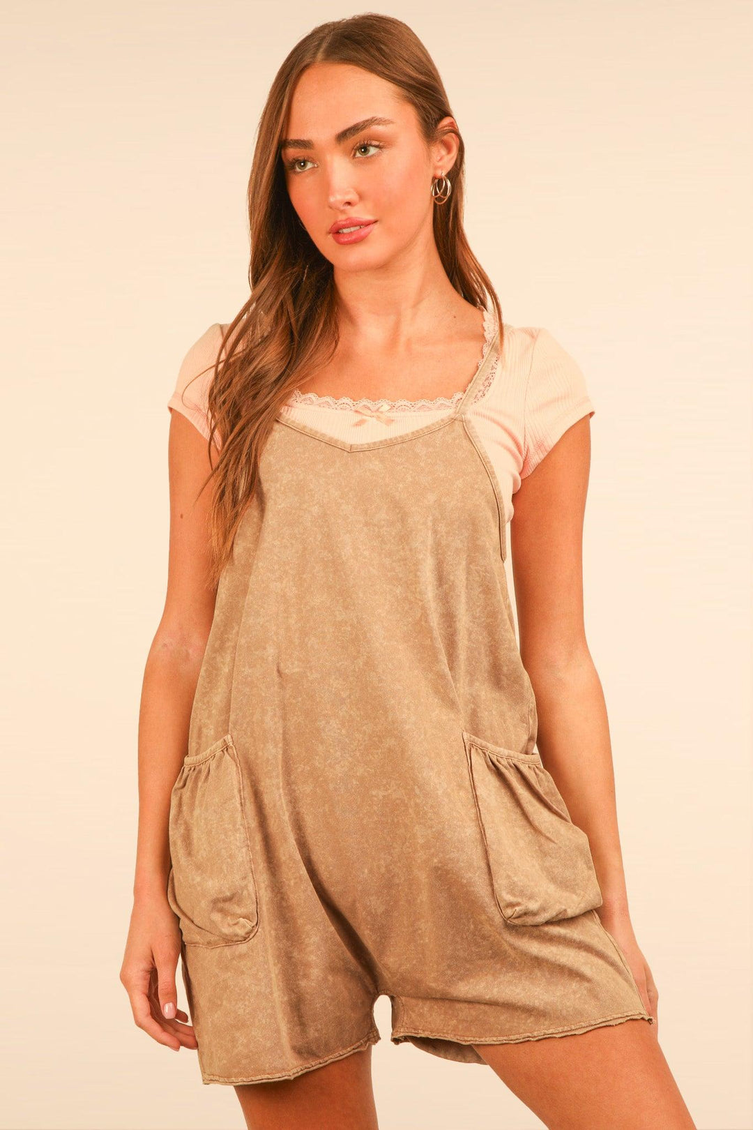 VERY J Mineral Washed Sleeveless Casual Knit Romper on Simply Obsessed