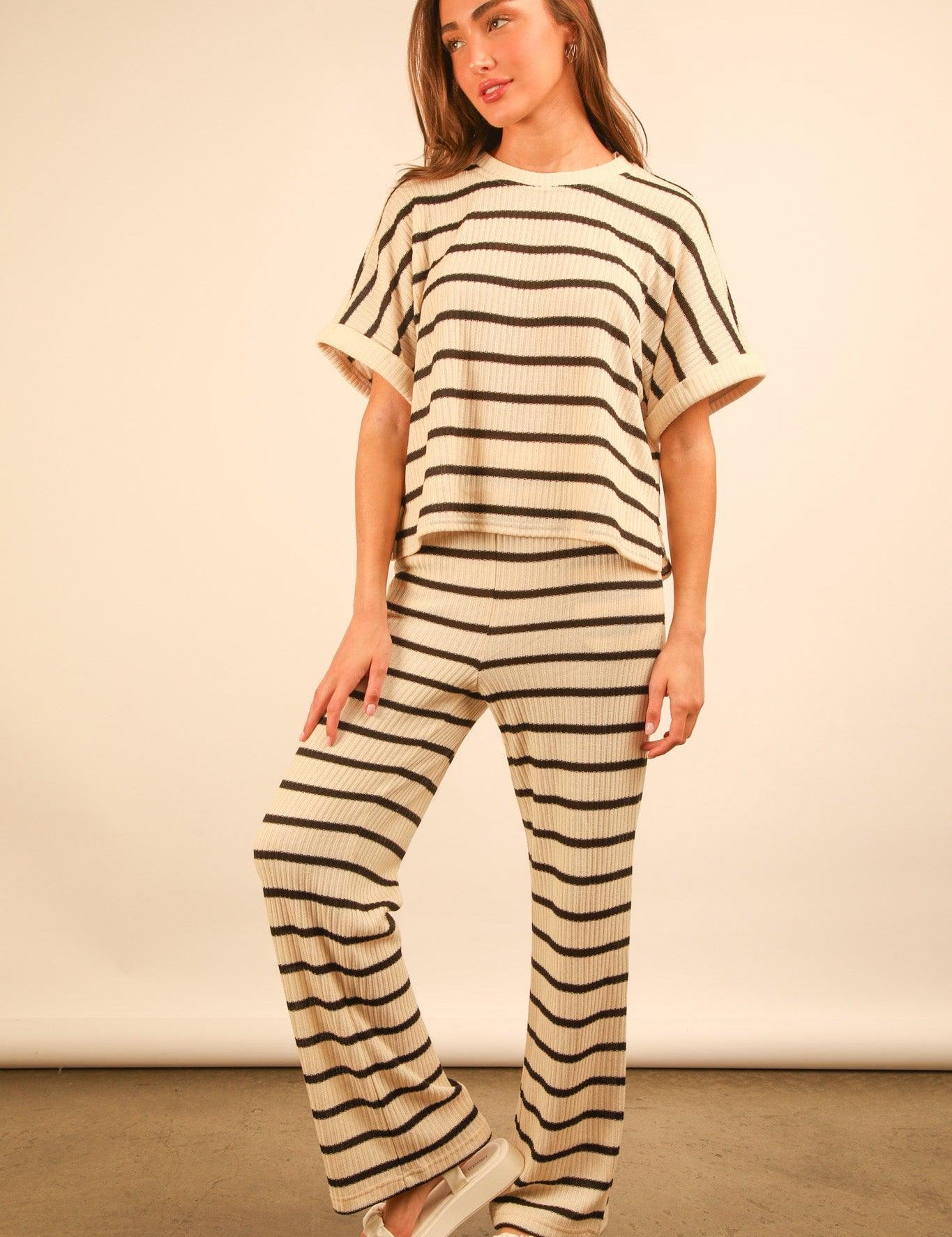 VERY J Striped Casual Top + Pants Set - CREAM on Simply Obsessed