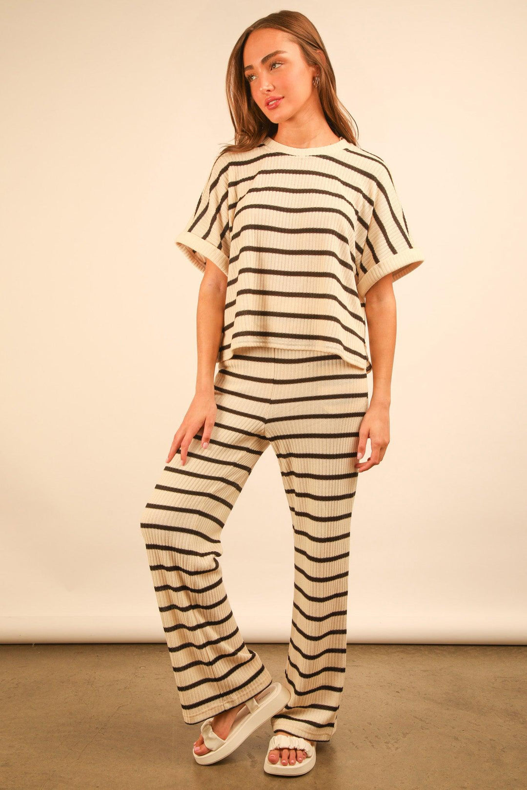 VERY J Striped Casual Top + Pants Set - CREAM on Simply Obsessed