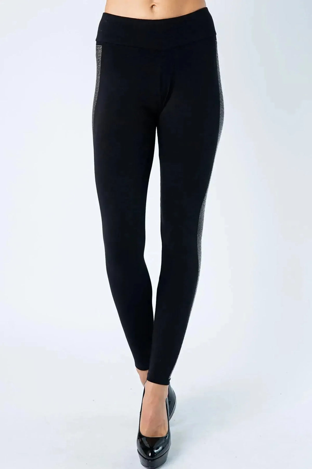 VOCAL Low to Medium Rise Long Jersey Knit Leggings w/ Rhinestones on Simply Obsessed