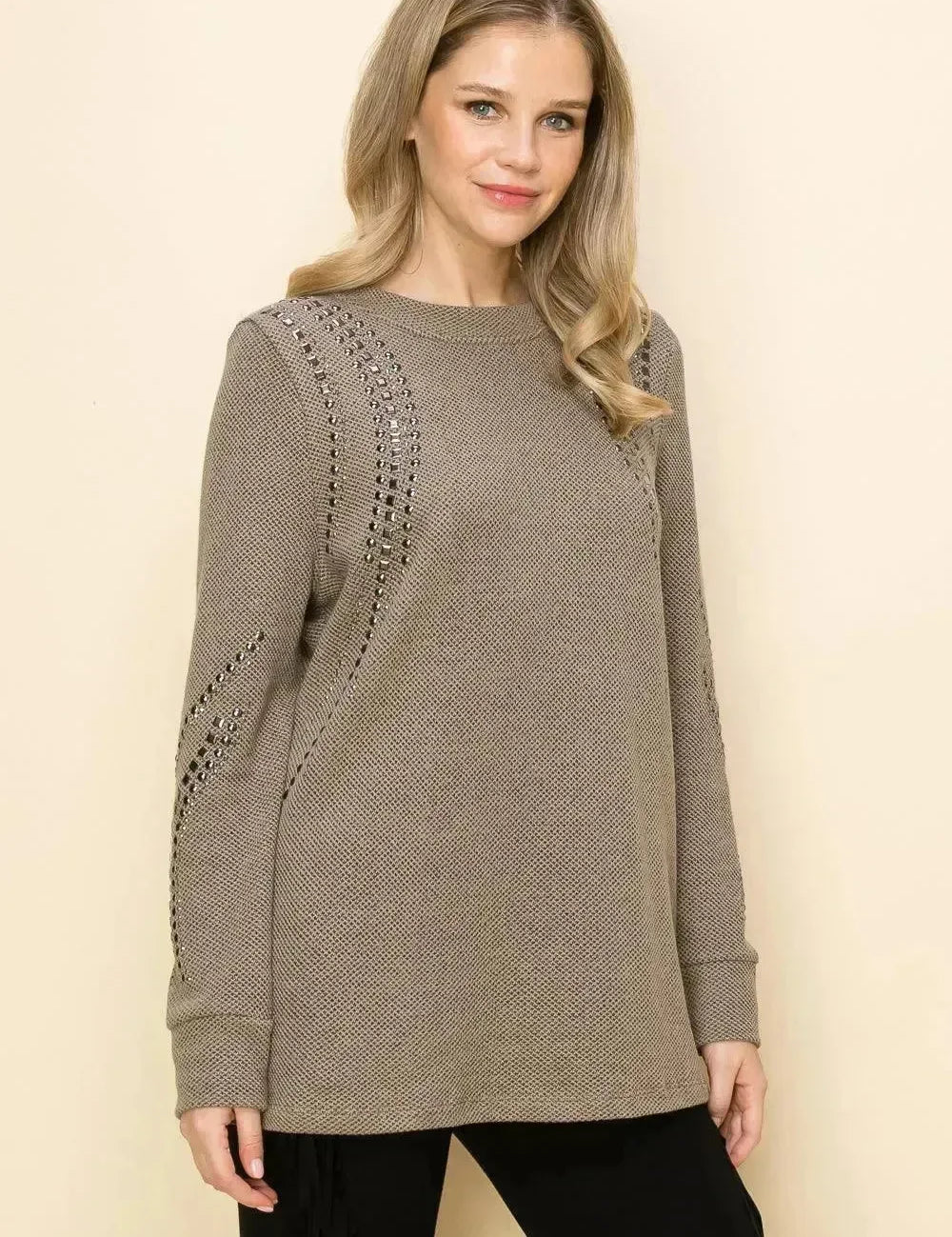VOCAL Stone Embellishment Sweatshirt on Simply Obsessed