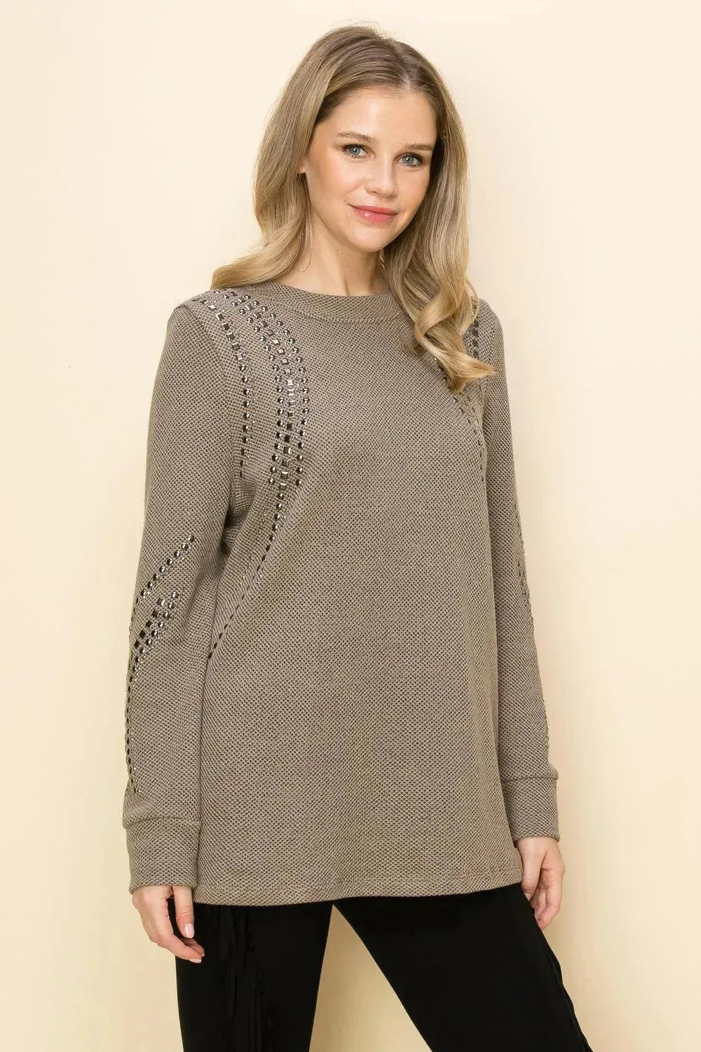 VOCAL Stone Embellishment Sweatshirt on Simply Obsessed