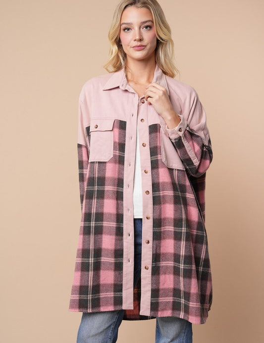WHITE BIRCH Oversized Plaid Tunic - MAUVE on Simply Obsessed