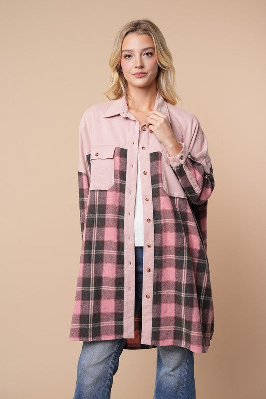 WHITE BIRCH Oversized Plaid Tunic - MAUVE on Simply Obsessed