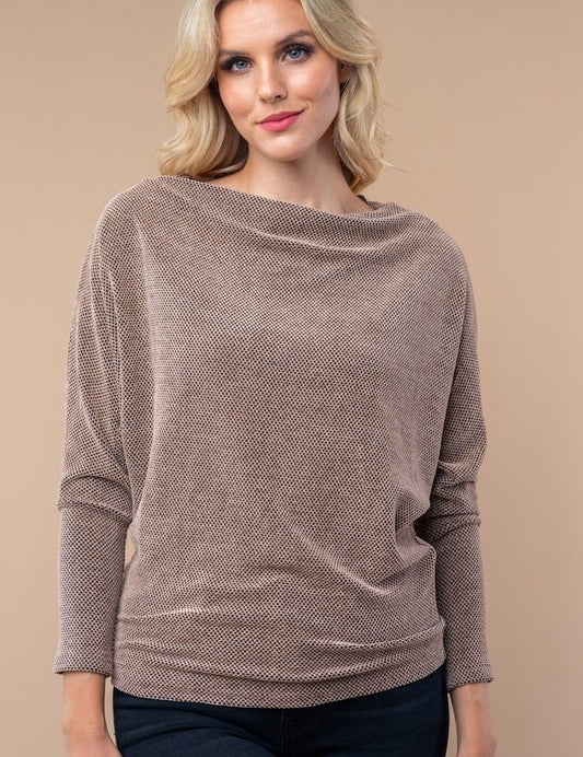 WHITE BIRCH Waffle Weave Boat Neck Top - TAUPE on Simply Obsessed
