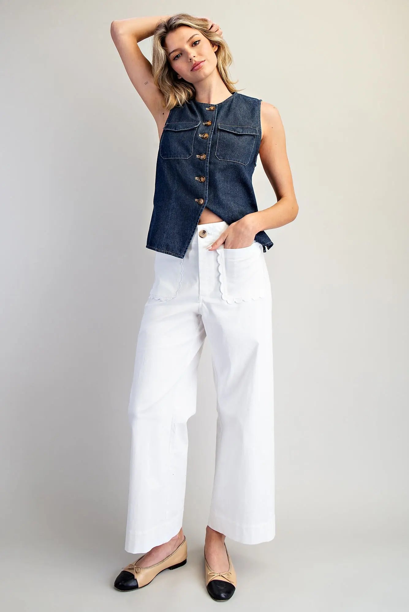 EESOME Scalloped Pocket Straight Leg Pants