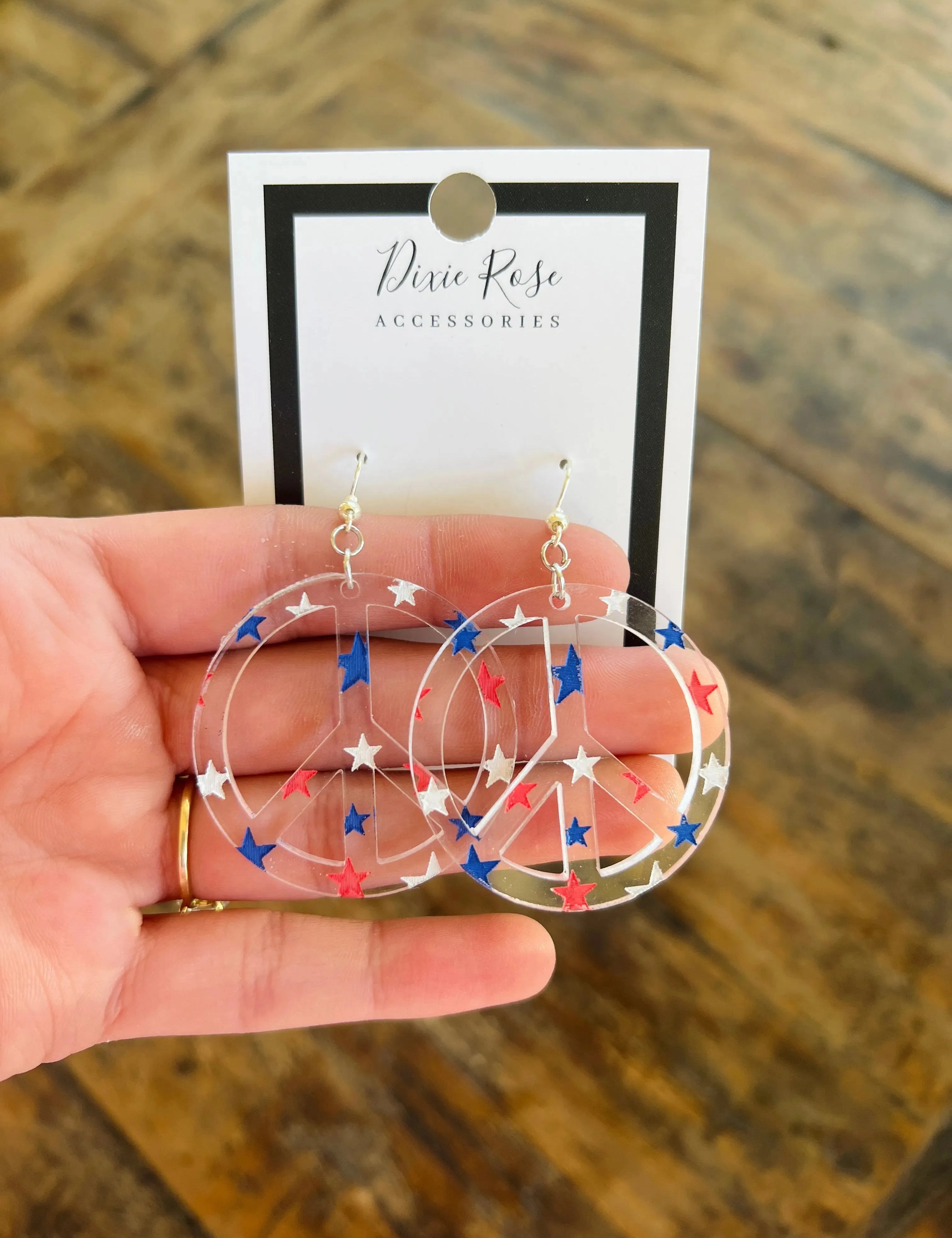WS: Patriotic Star Peace Sign Earrings on Simply Obsessed