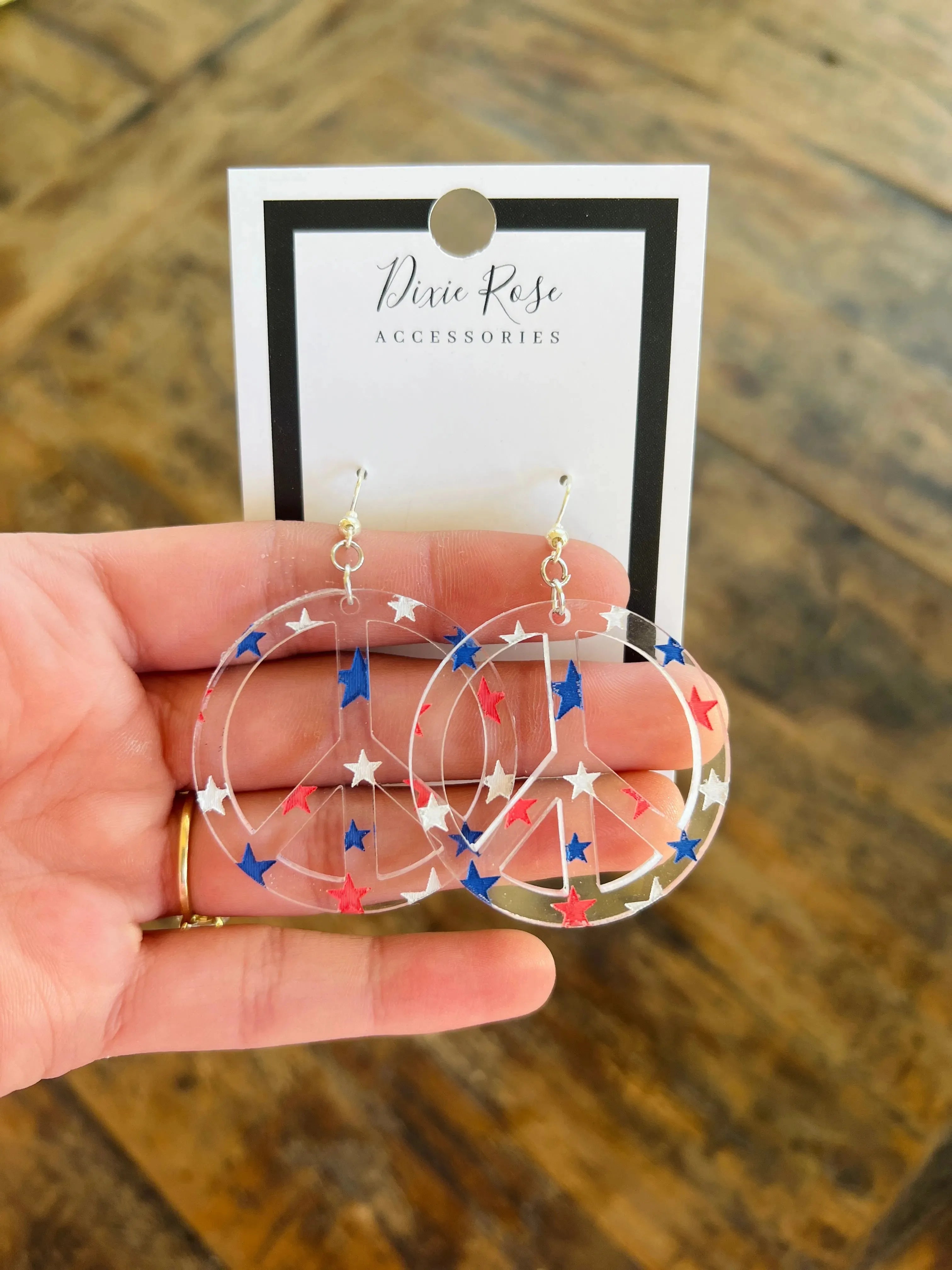 WS: Patriotic Star Peace Sign Earrings on Simply Obsessed